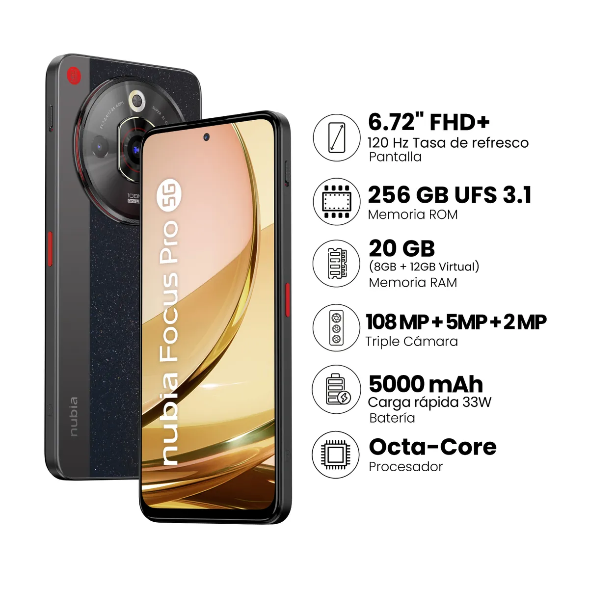ZTE - Smartphone Zte Nubia Focus Pro 8+256 Gb 4Ff Negro