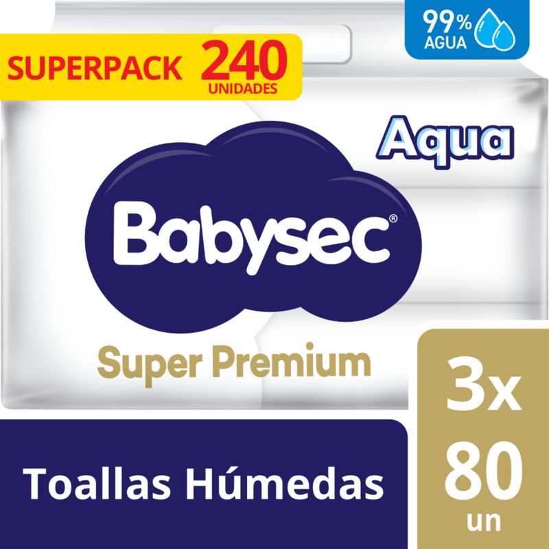 BABYSEC - Toallitas Húmedas Babysec Super Premium Aqua Pack 3 Empaques 80 Und