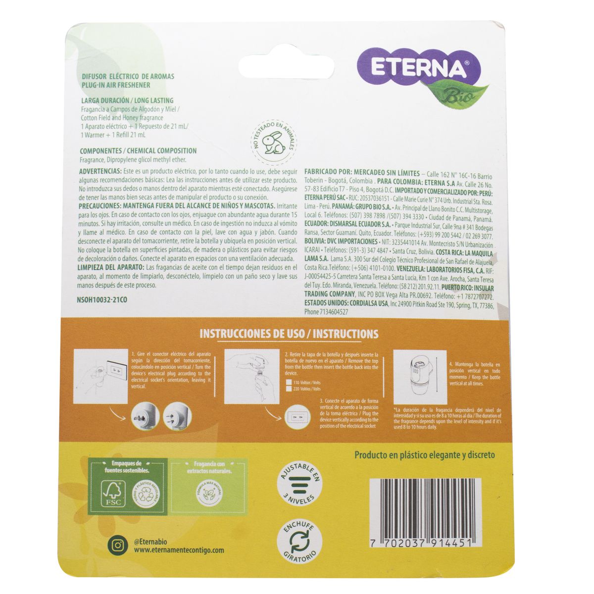 ETERNA - Ambientador Eléctrico Eterna Algodón Miel + Repuesto