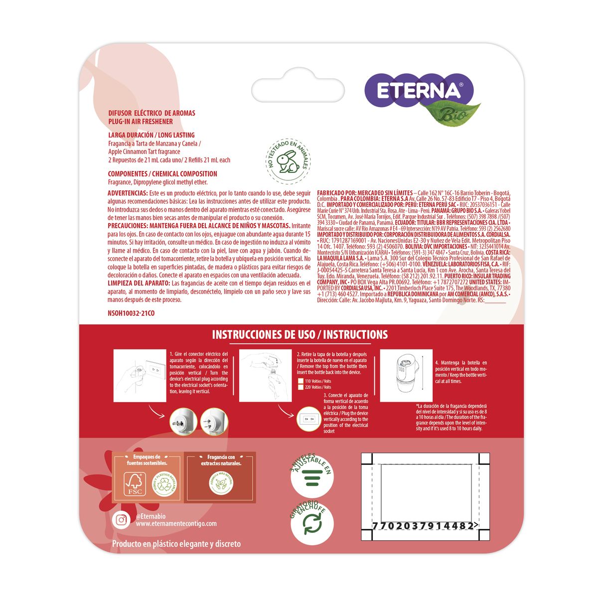 ETERNA - Repuesto para Ambientador Eterna Manzana Canela Empaque 2 Und