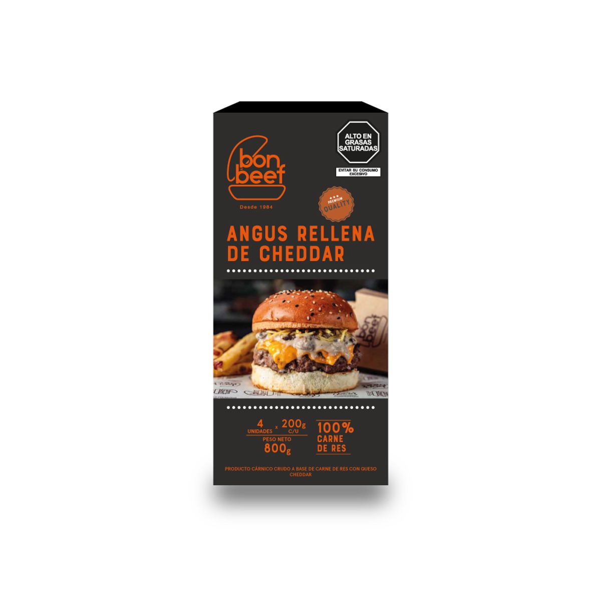 BON BEEF - Hamburguesa Angus con Queso Cheddar Bon Beef Empaque 4 Und