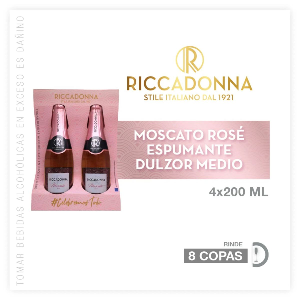 RICCADONNA - Espumante Riccadonna Moscato Rosé Pack 4 Botellas 200 mL