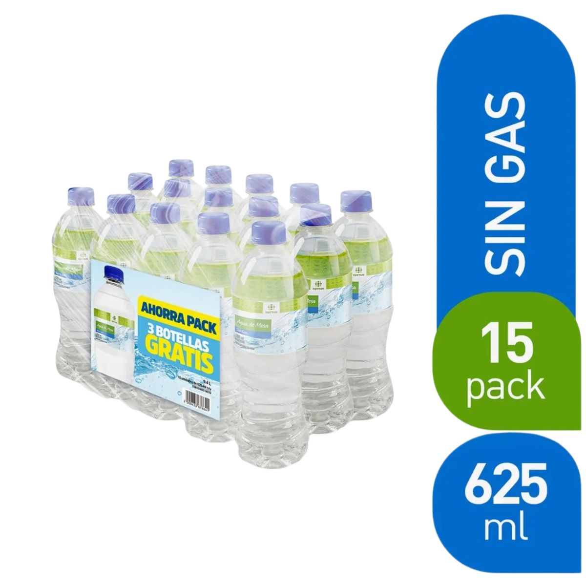 TOTTUS - Agua Tottus Sin Gas Pack 15 Botellas 625 mL