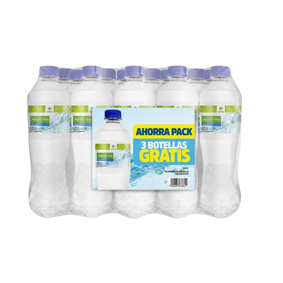 TOTTUS - Agua Tottus Sin Gas Pack 15 Botellas 625 mL