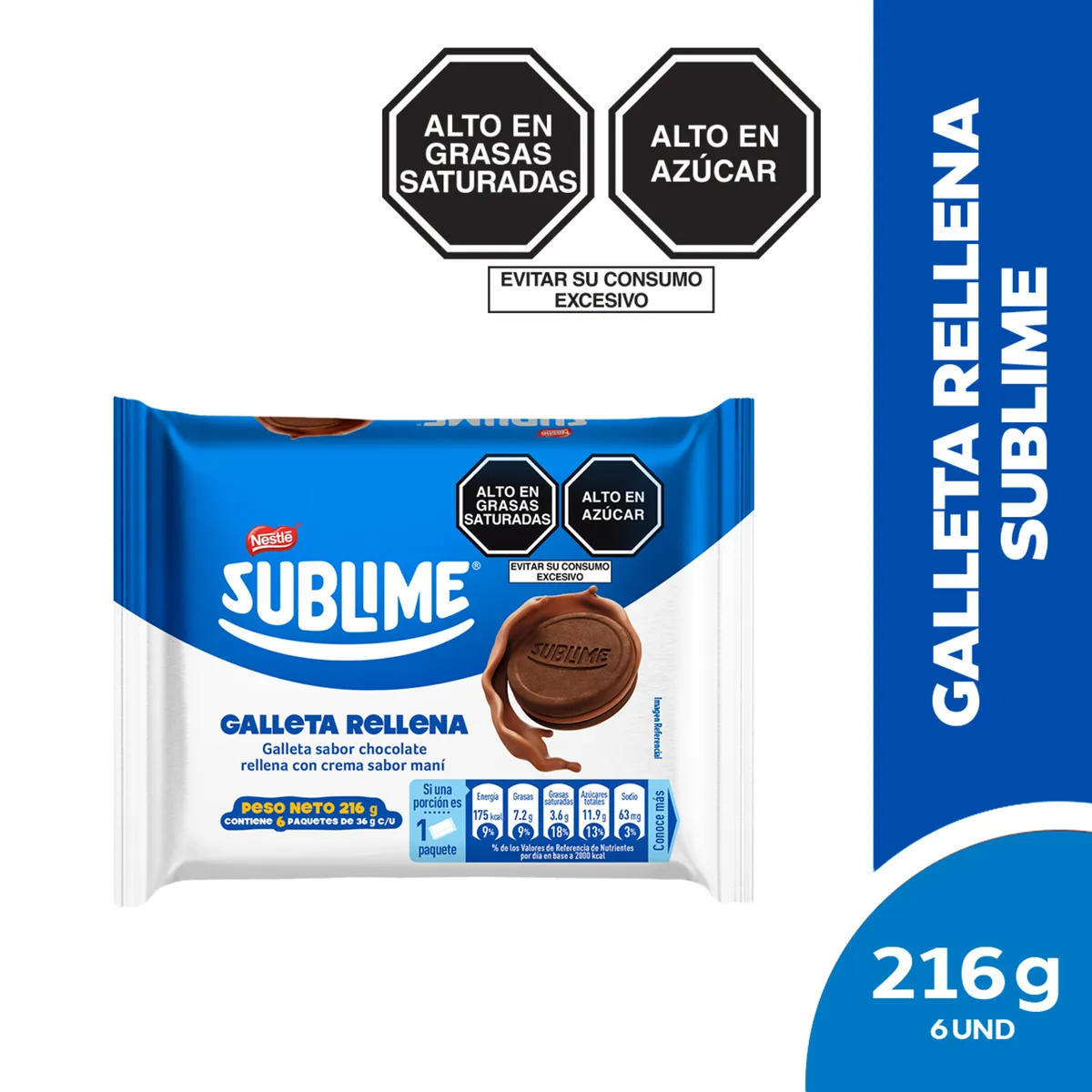 SUBLIME - Galleta Sublime Chocolate Crema de Maní Sixpack 216 g
