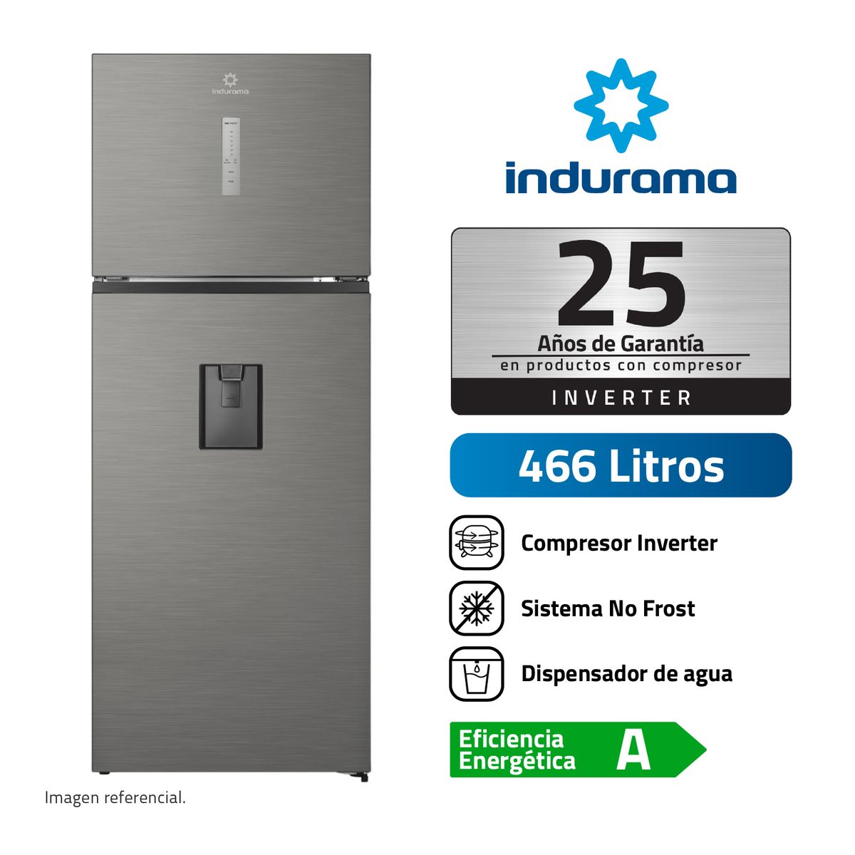 INDURAMA - Refrigeradora 466L Croma con Dispensador