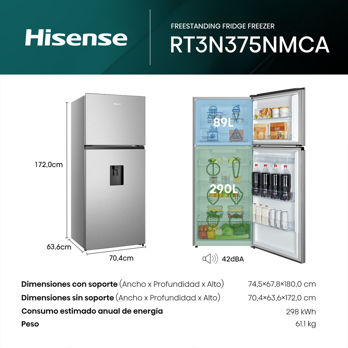 HISENSE - Refrigeradora Top Mount 379 L Gris