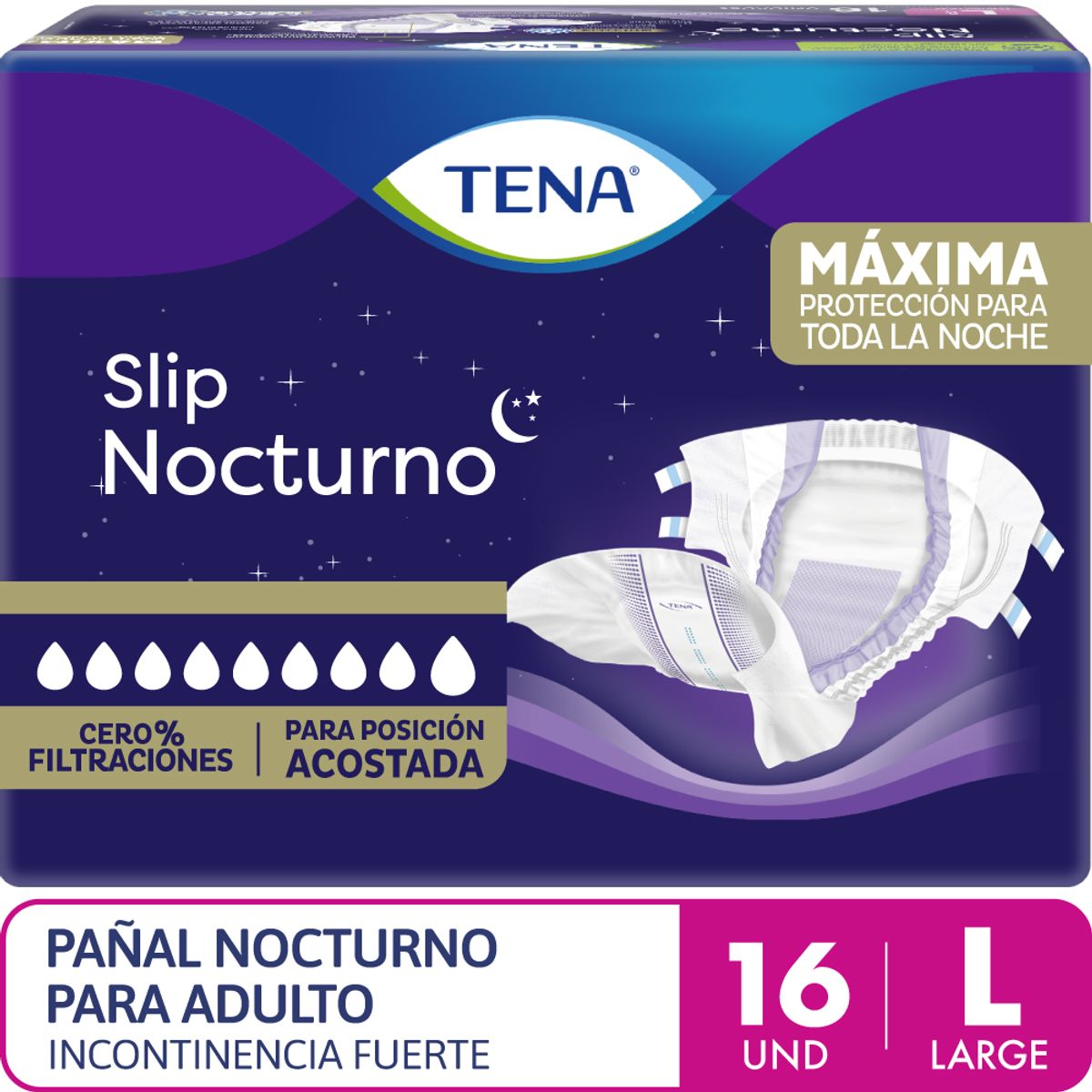 TENA - Pañal para Adulto Tena Slip Nocturno Talla L Empaque 16 Und