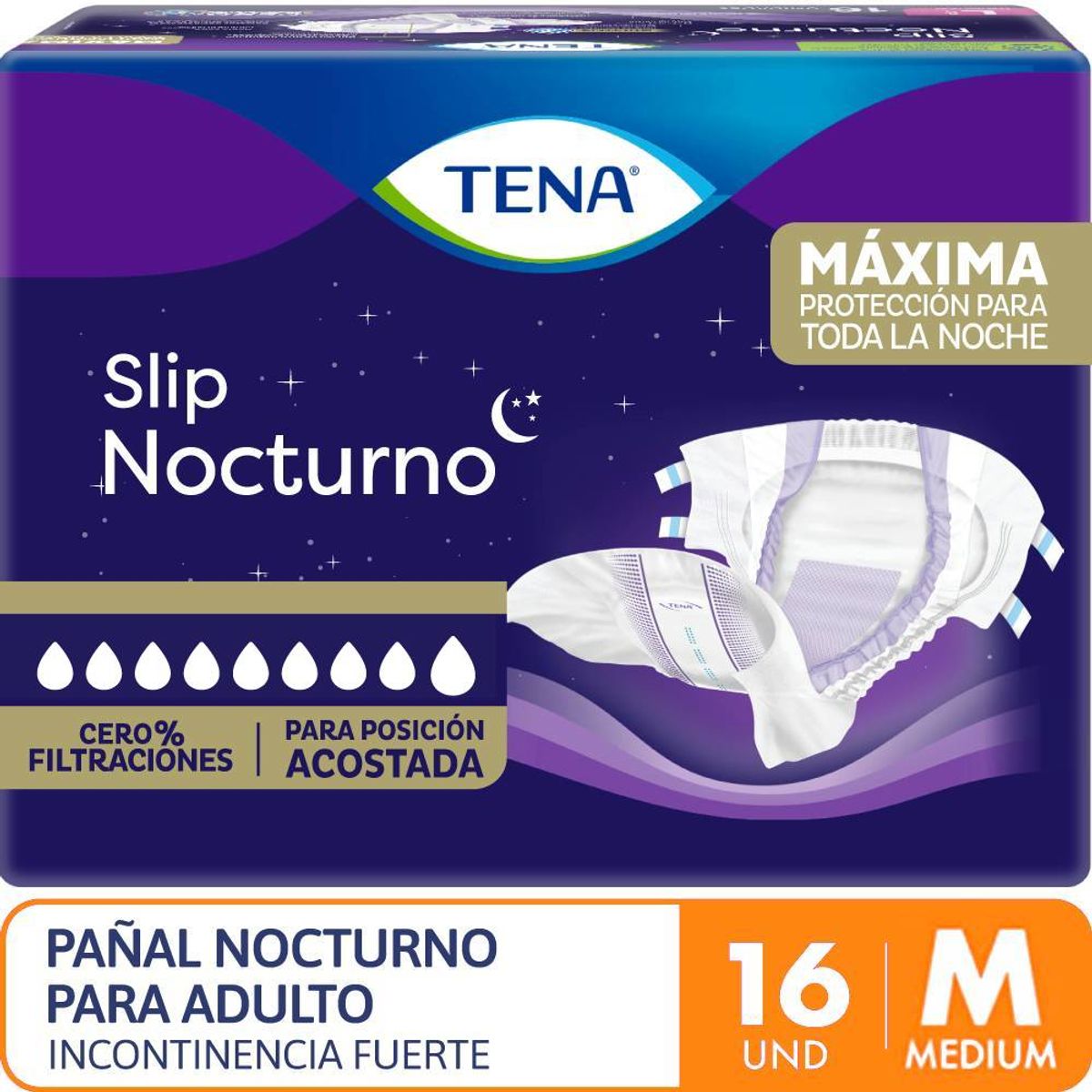 TENA - Pañal para Adulto Tena Slip Nocturno Talla M Empaque 16 Und
