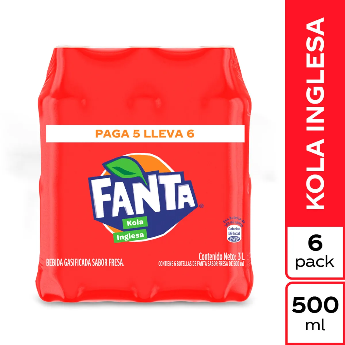 FANTA - Gaseosa Fanta Kola Inglesa Sixpack Botella 500 mL