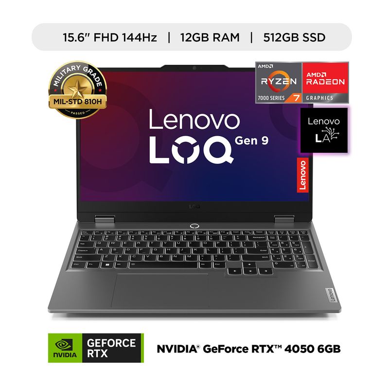 LENOVO - Laptop Lenovo LOQ  AMD Ryzen 7 7435HS  12GB RAM  512GB SSD NVIDIA RTX 4050 15.6" FHD 144 Hz