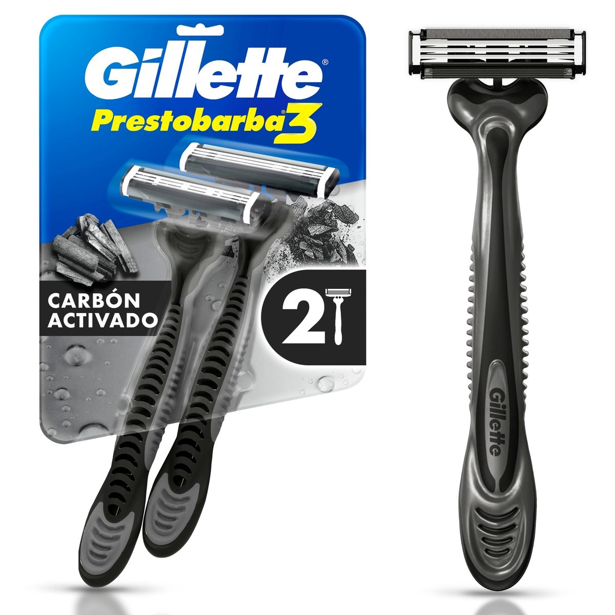 GILLETTE - Rasuradora Gillette Prestobarba 3 Carbono con Carbón Activado Empaque 2 Und