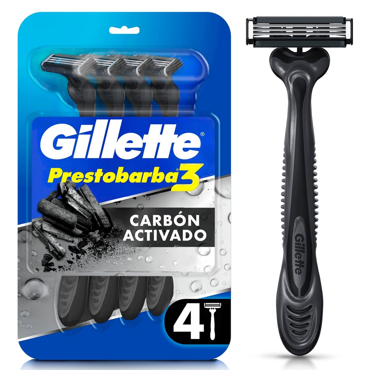GILLETTE - Rasuradora Gillette Prestobarba 3 Carbono Empaque 4 Und