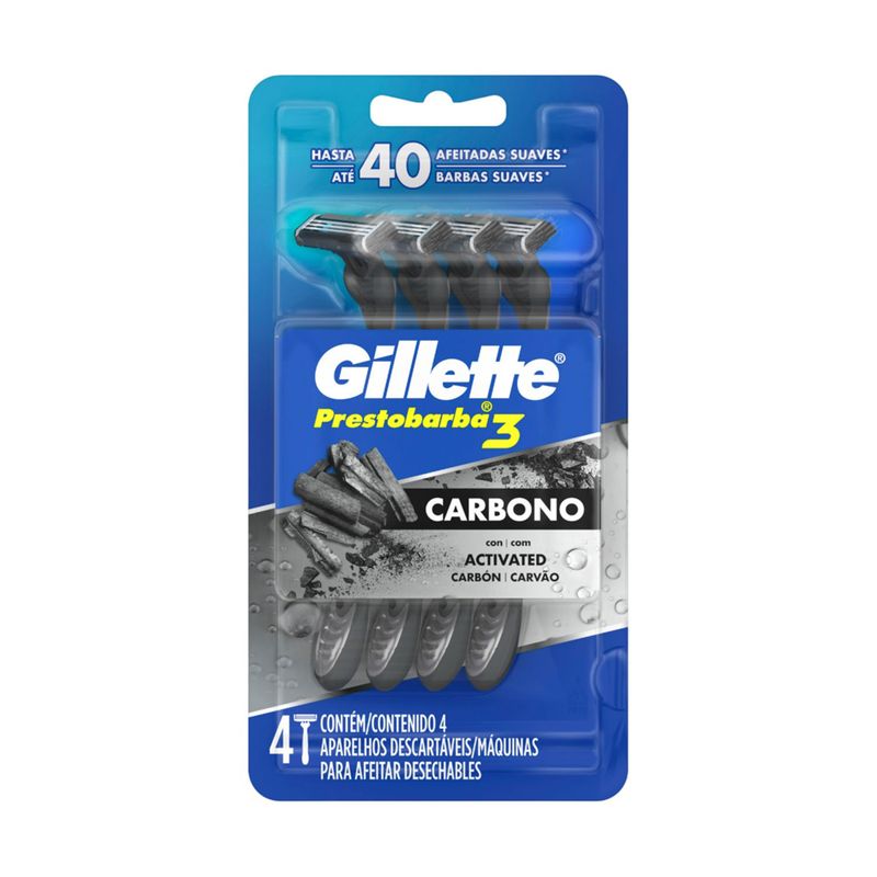 GILLETTE - Máquina de Afeitar Gillete Prestobarba 3 Carbono Pack 4 Und