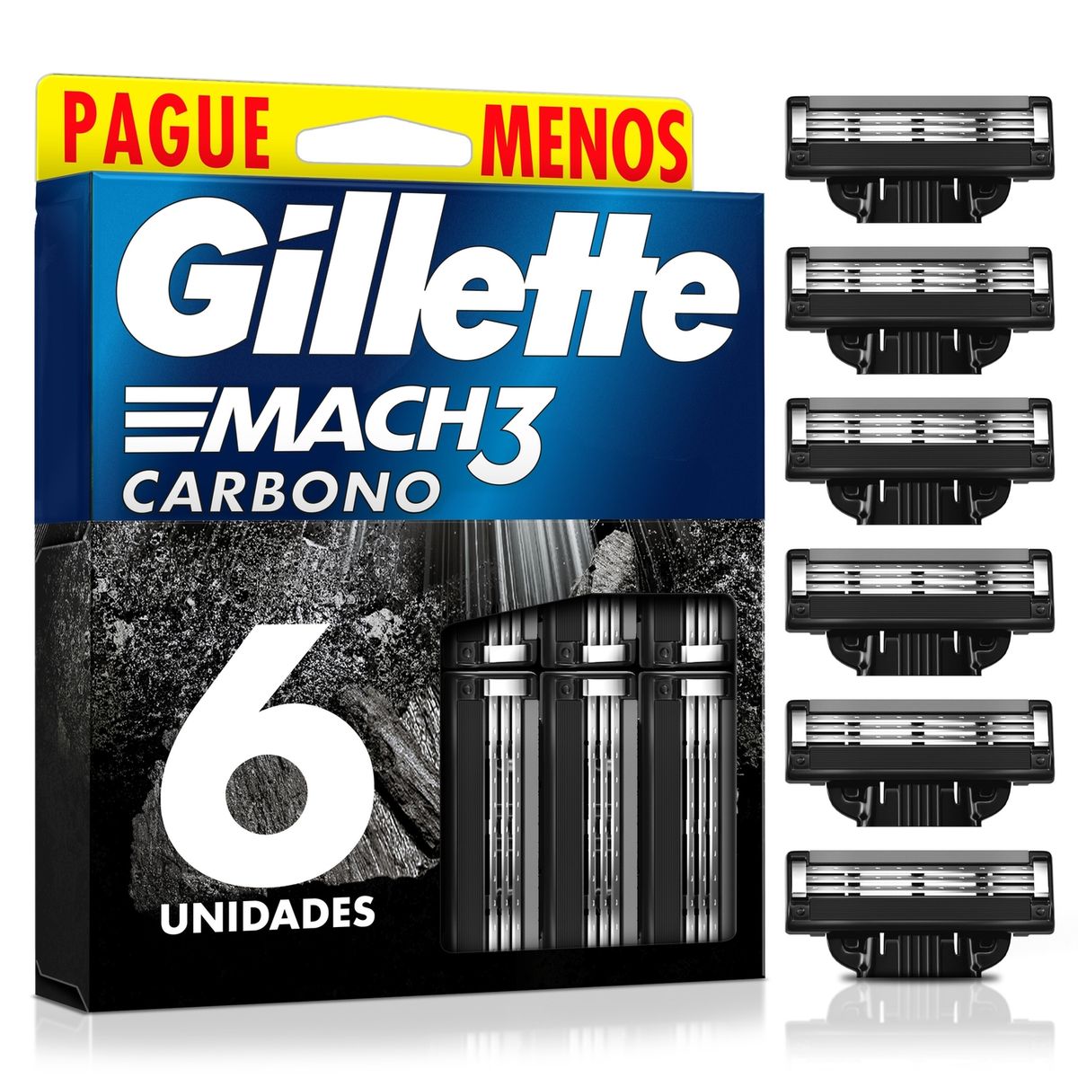 GILLETTE - Cartucho de Afeitar Gillette Mach3 Carbono Caja 6 Und