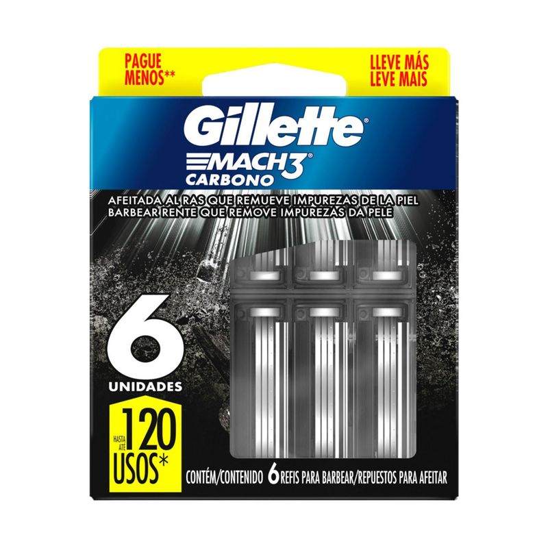 GILLETTE - Cartuchos Gillette Mach3 Carbono Empaque 6 Und