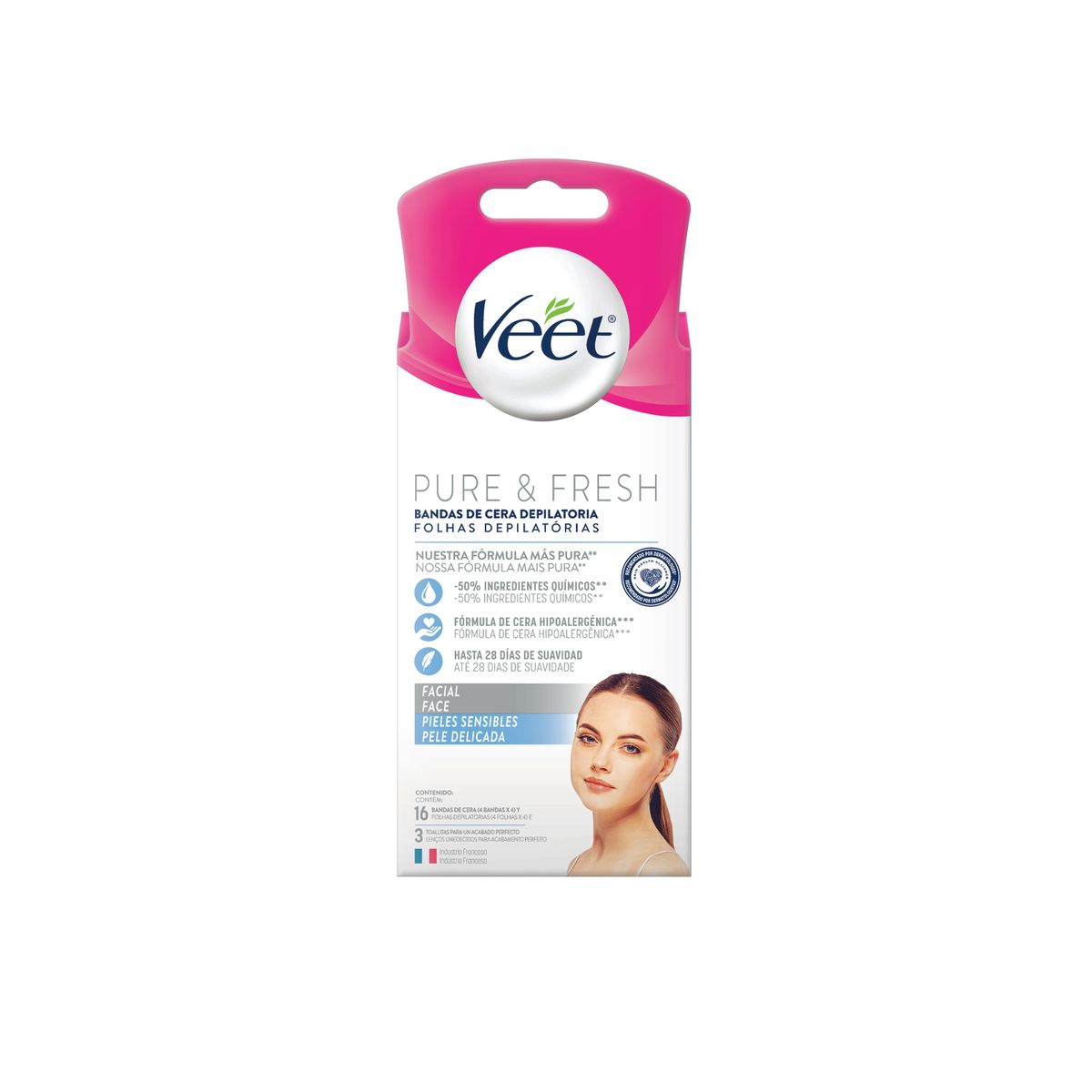 VEET - Bandas Depilatorias Faciales Veet Piel Sensible Caja 16 Und