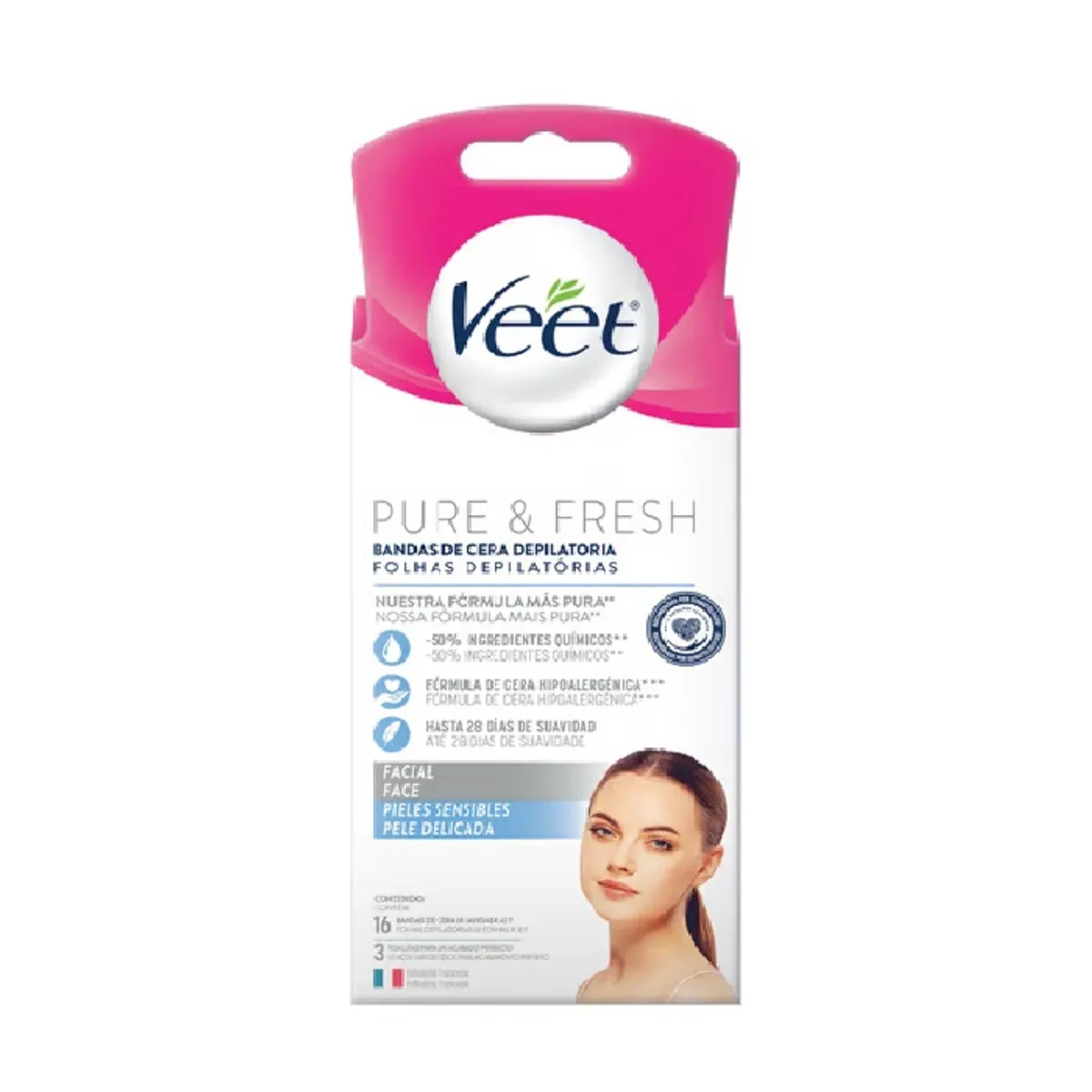 VEET - Bandas Depilatorias Faciales Veet Piel Sensible Caja 16 Und