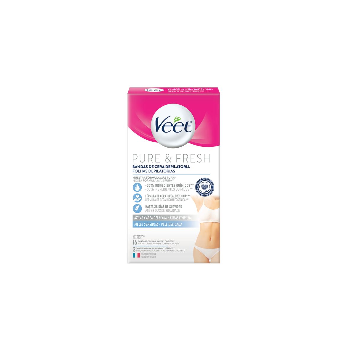 VEET - Bandas Depilatorias Veet Pure Bikini y Axilas Empaque 16 Und