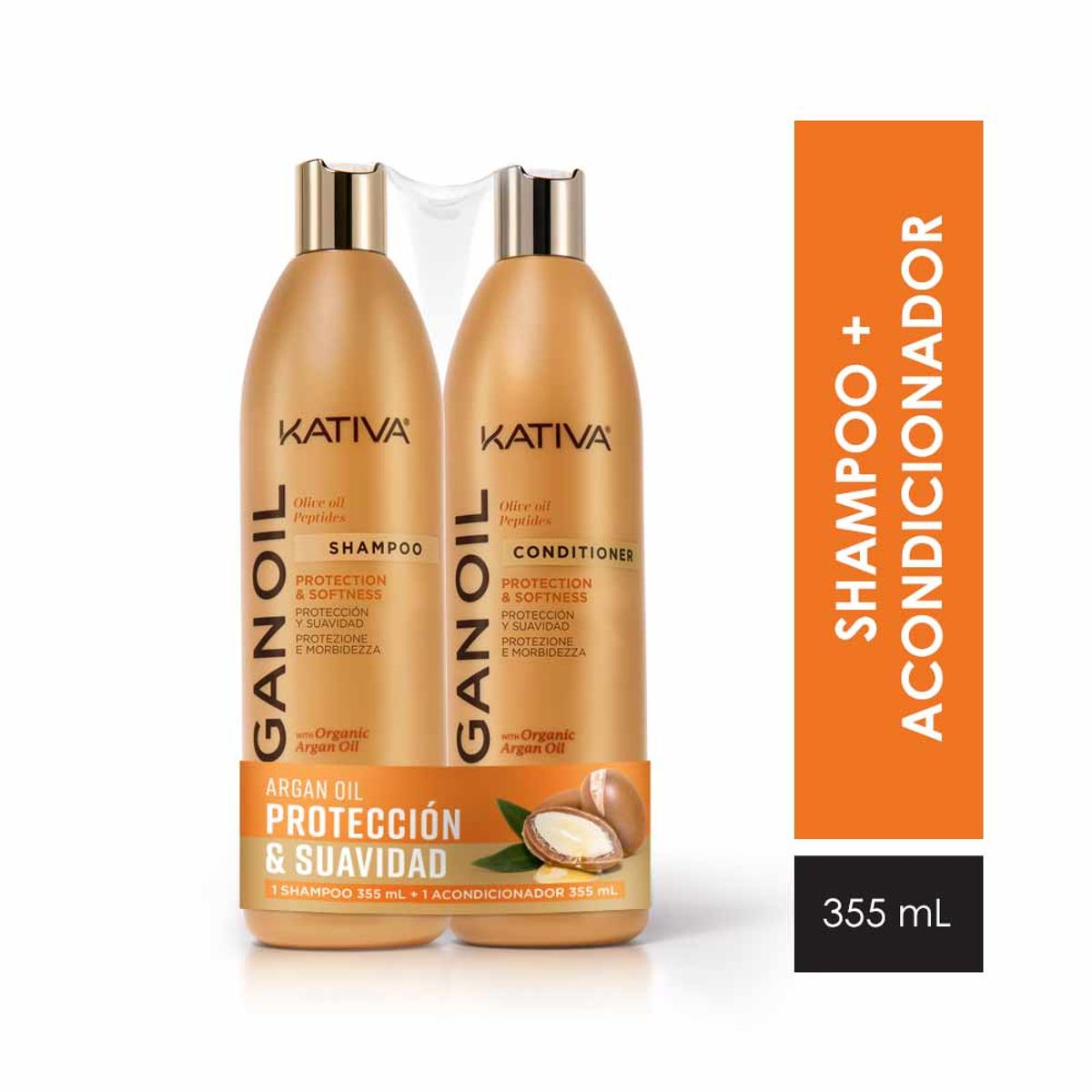 KATIVA - Set Kativa Argán Oil con Péptidos Shampoo 355 mL + Acondicionador 355 mL