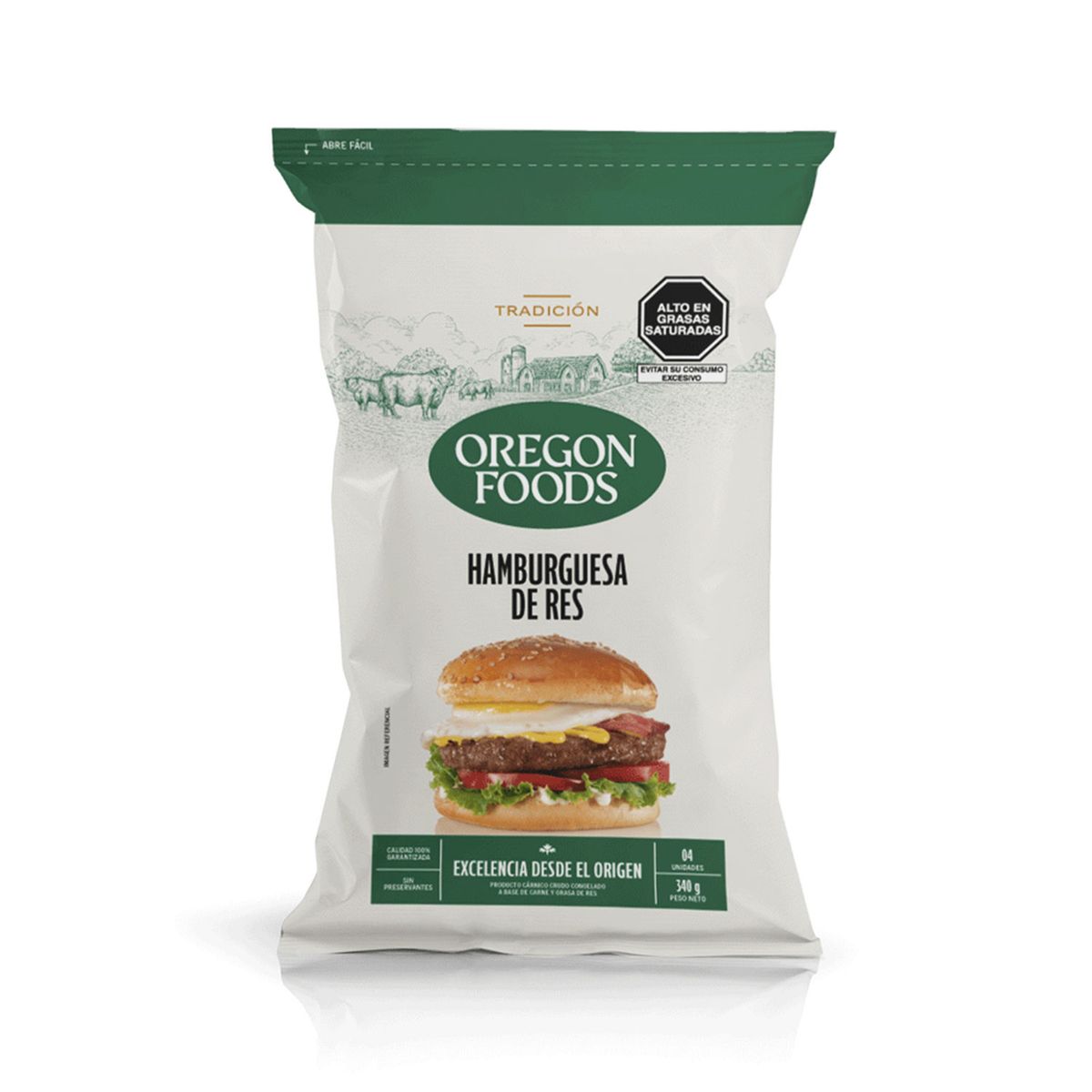 OREGON FOODS - Hamburguesa de Res Oregon Foods Tradición Bolsa 4 Und