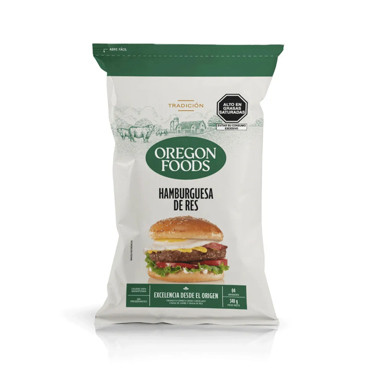 OREGON FOODS - Hamburguesa de Res Oregon Foods Tradición Bolsa 4 Und