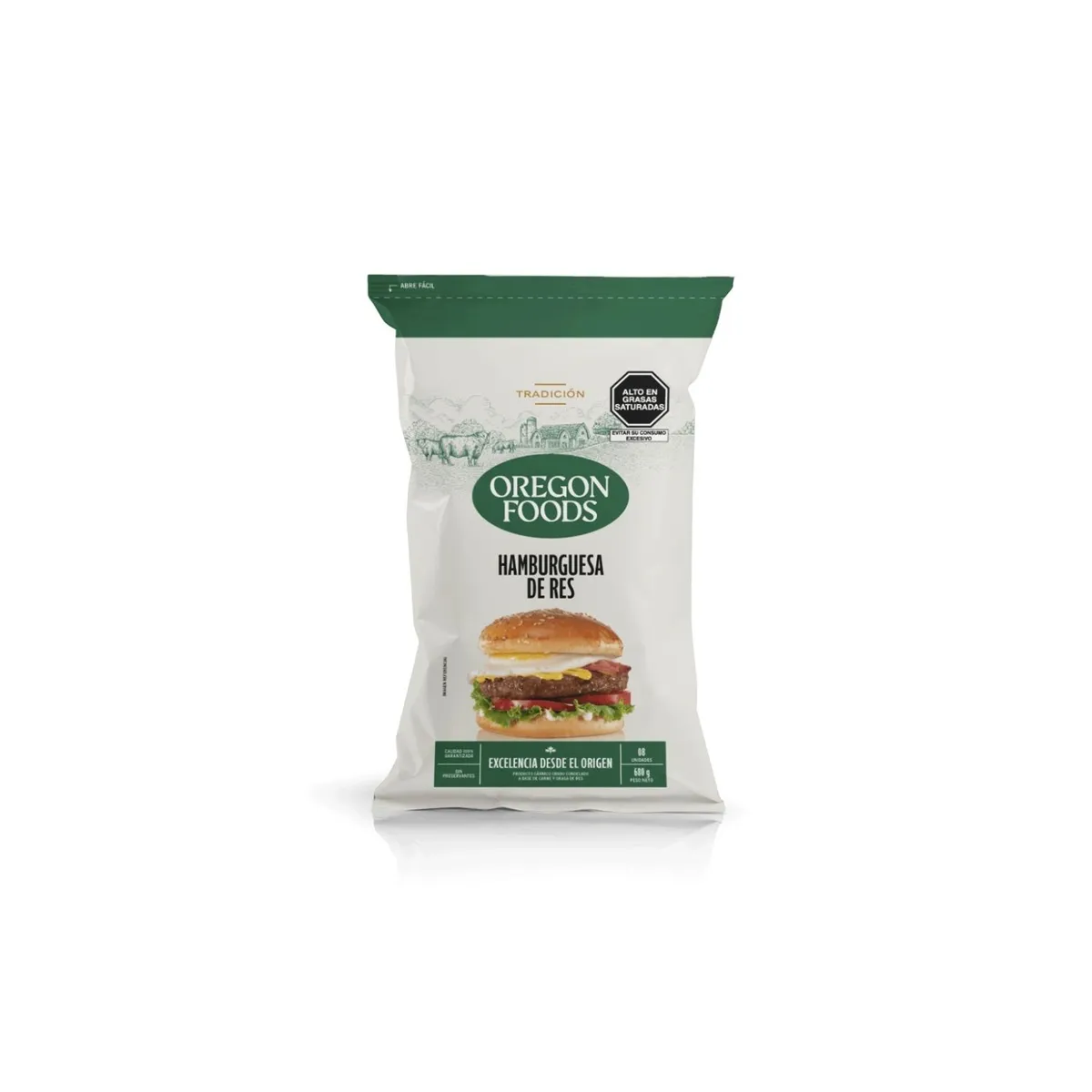 OREGON FOODS - Hamburguesa de Res Oregon Foods Tradición Bolsa 8 Und
