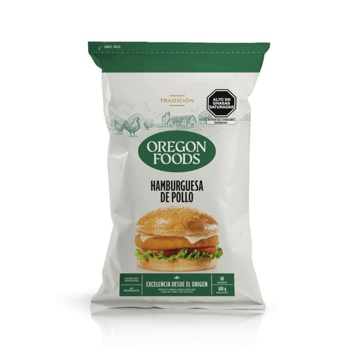 OREGON FOODS - Hamburguesa de Pollo Oregon Foods Tradición Bolsa 8 Und