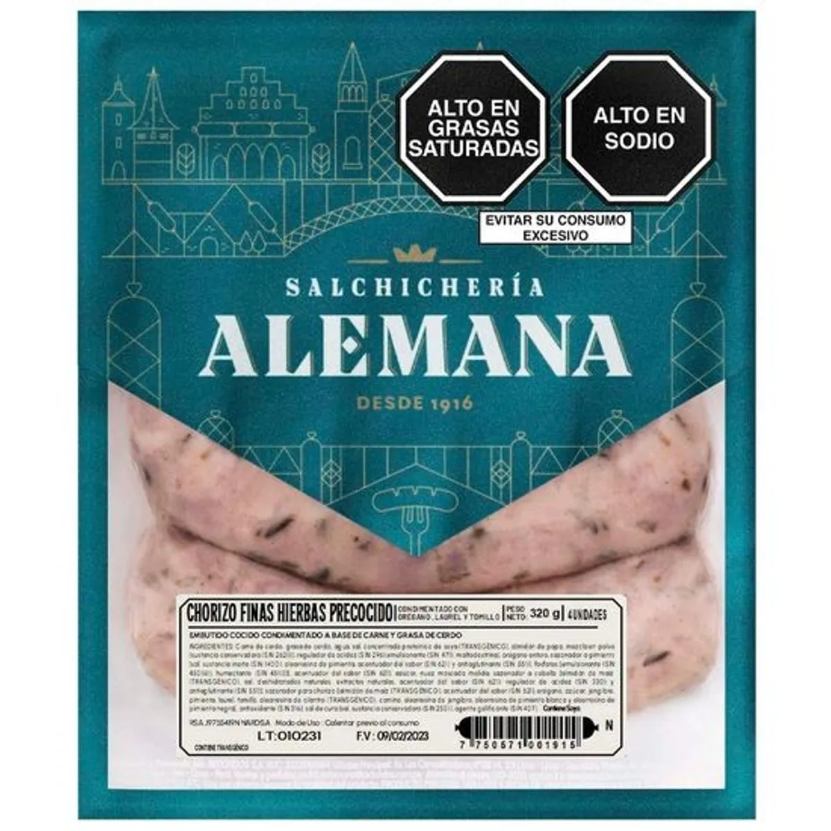 SALCHICHERIA ALEMANA - Chorizo con Hierbas Salchichería Alemana Empaque 320 g