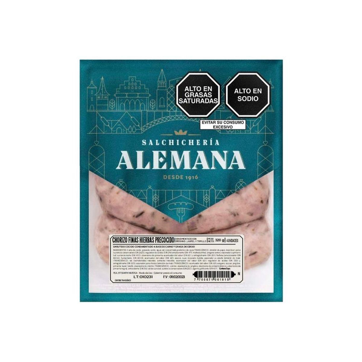 SALCHICHERIA ALEMANA - Chorizo con Hierbas Salchichería Alemana Empaque 320 g