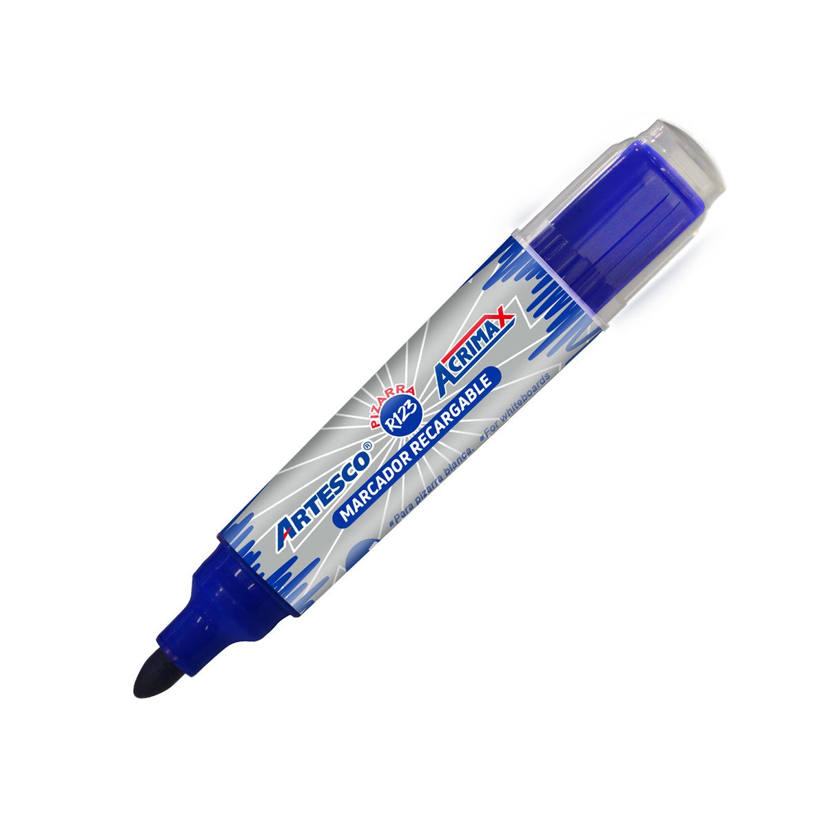 ARTESCO - Plumón Para Pizarra Artesco Recargable Azul Acrimax R123 + Cartucho Repuesto