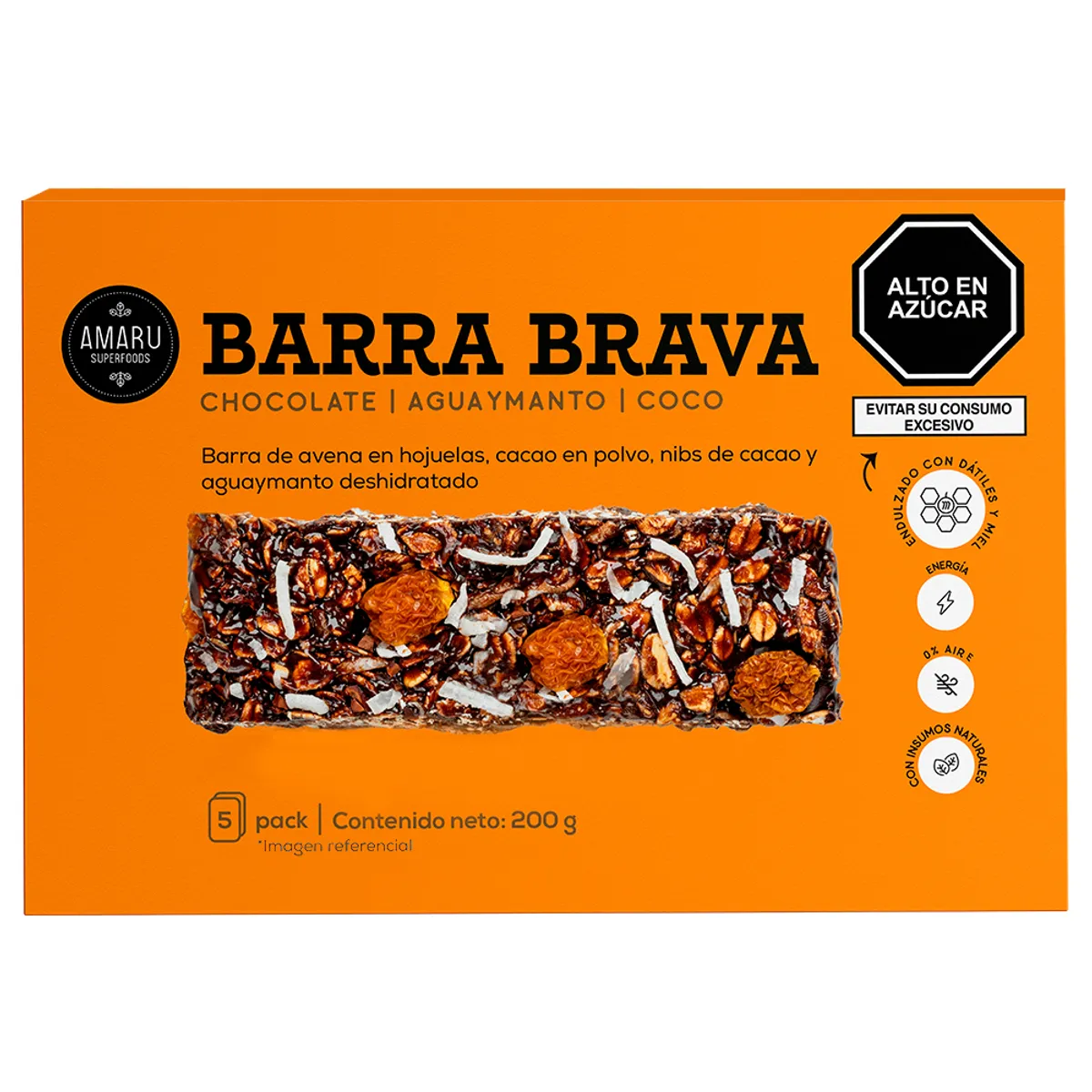 AMARU SUPERFOODS - Barra Chocolate Amaru Superfoods Aguaymanto Coco Caja 5 Und