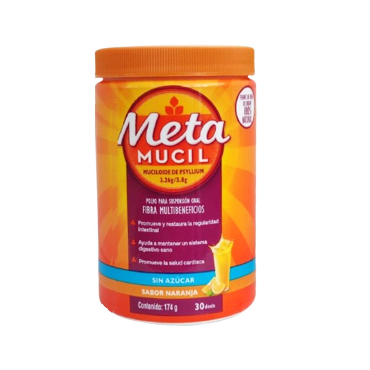 METAMUCIL - Suplemento Metamucil Sin Azúcar Naranja Envase 174 g