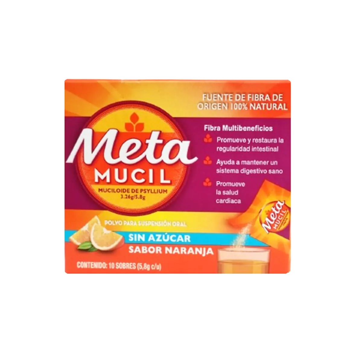 METAMUCIL - Suplemento Metamucil Sin Azúcar Naranja Caja 10 Sobres