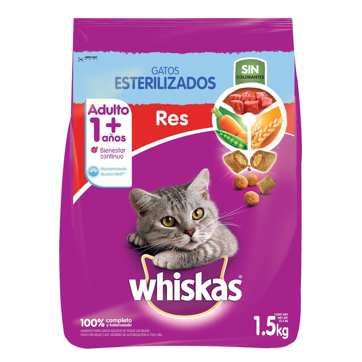 WHISKAS - Alimento Seco Gatos Esterilizados Whiskas Res Bolsa 1.5 Kg