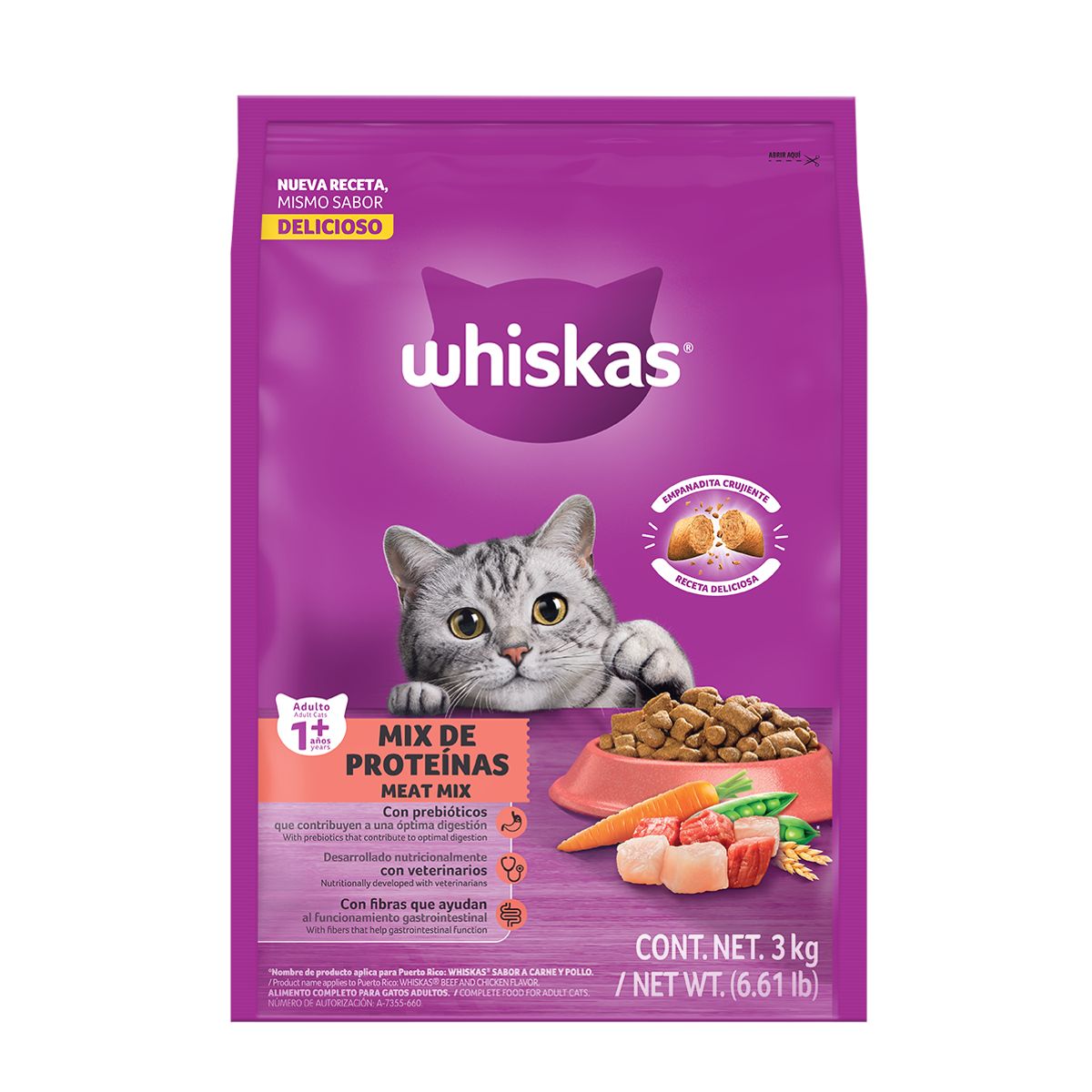WHISKAS - Alimento Seco Gatos Adultos Whiskas Mix de Proteínas Bolsa 1.5 Kg