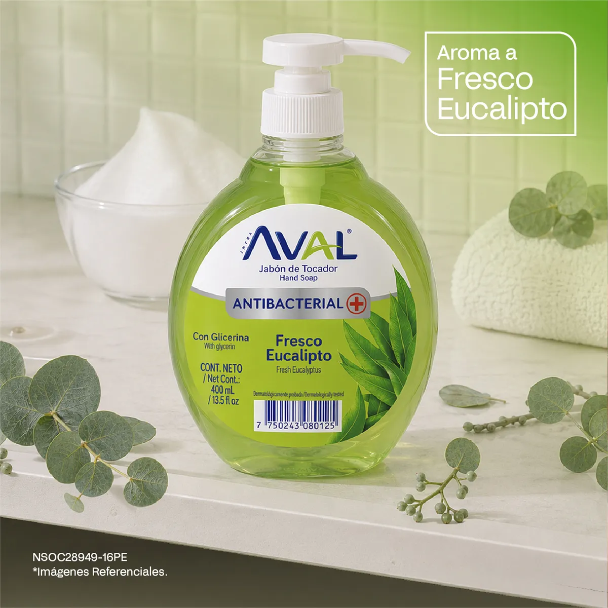 AVAL - Jabón Líquido Antibacterial Aval Fresco Eucalipto Envase 400 mL