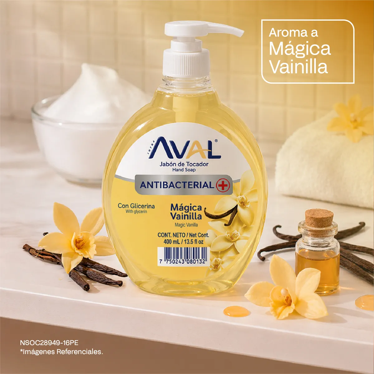 AVAL - Jabón Líquido Antibacterial Aval Mágica Vainilla Envase 400 mL