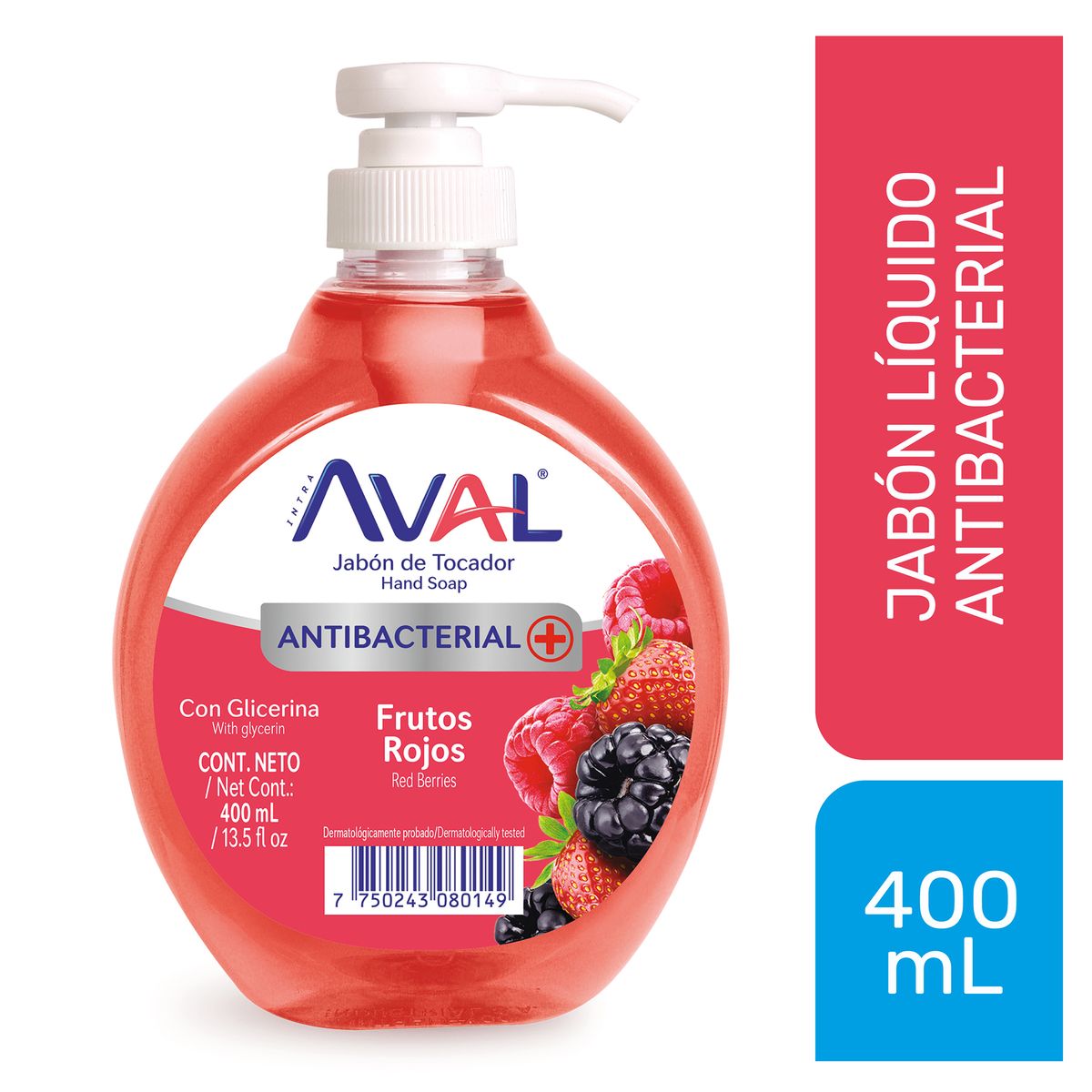 AVAL - Jabón Líquido Antibacterial Aval Frutos Rojos Envase 400 mL