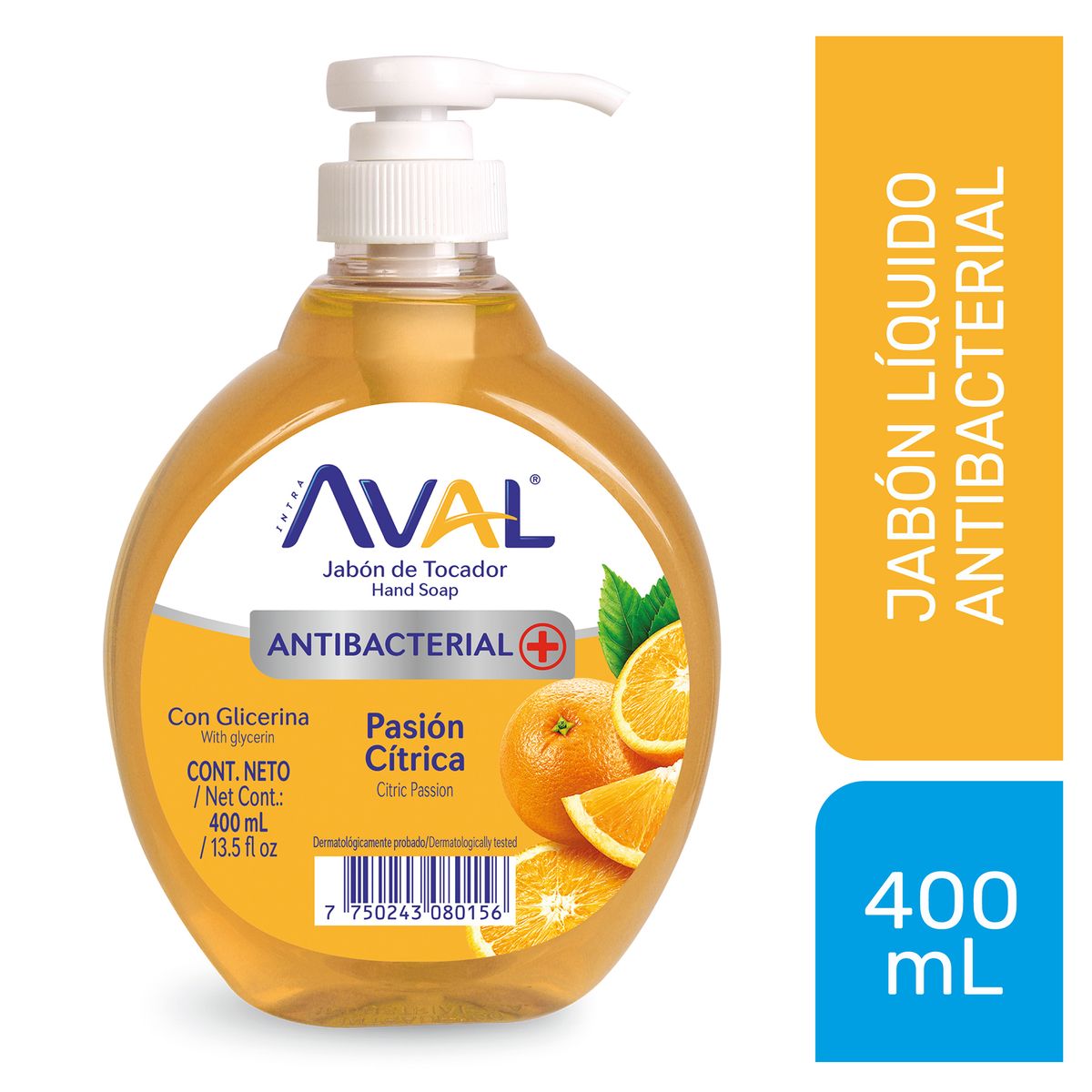AVAL - Jabón Líquido Antibacterial Aval Pasión Cítrica Envase 400 mL