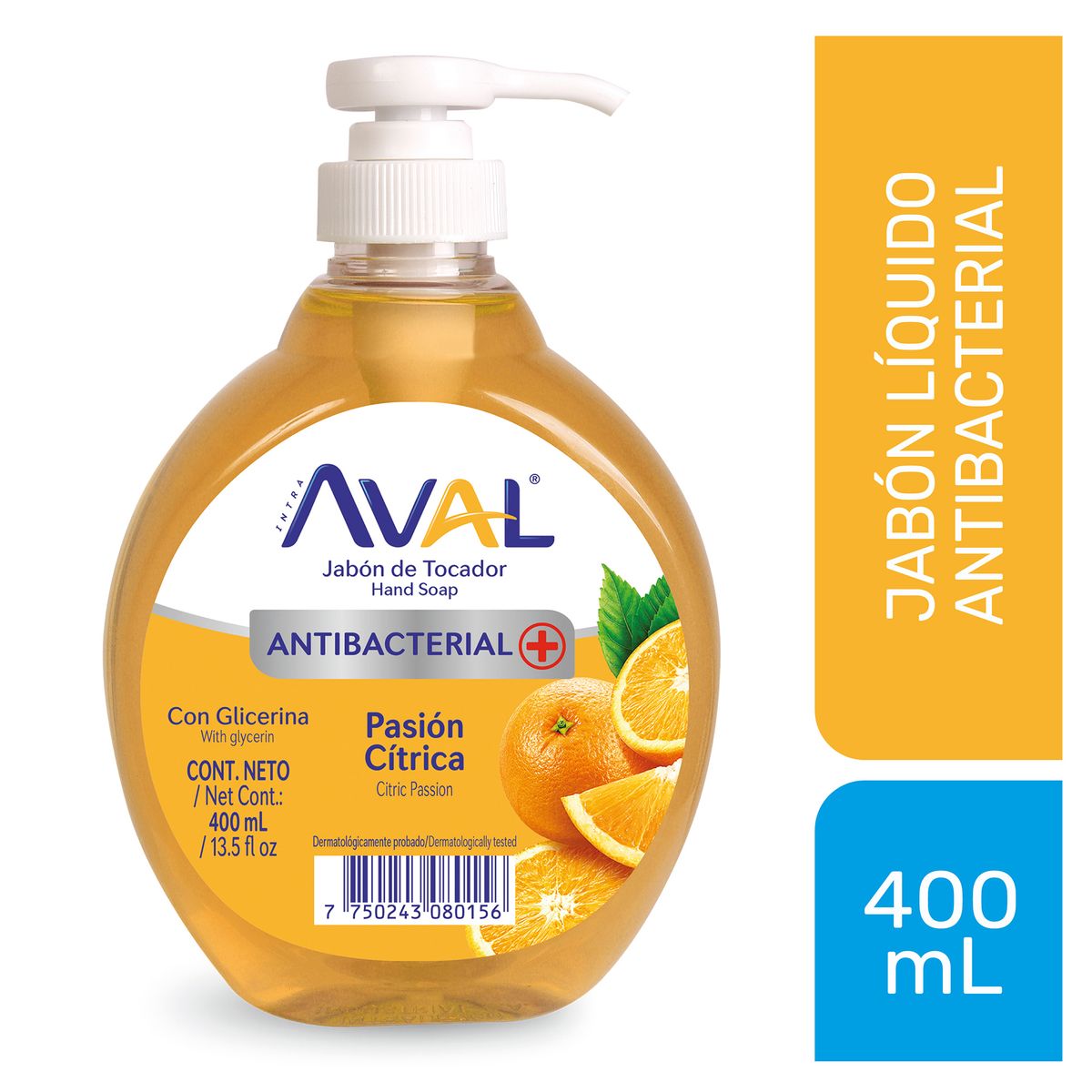 AVAL - Jabón Líquido Antibacterial Aval Pasión Cítrica Envase 400 mL