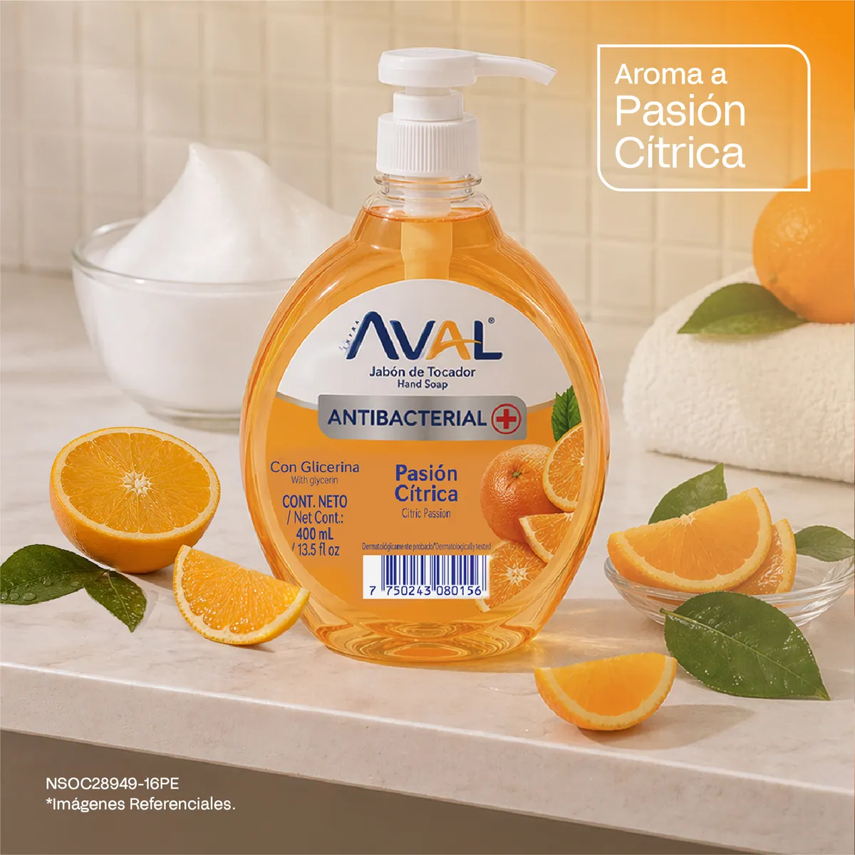 AVAL - Jabón Líquido Antibacterial Aval Pasión Cítrica Envase 400 mL