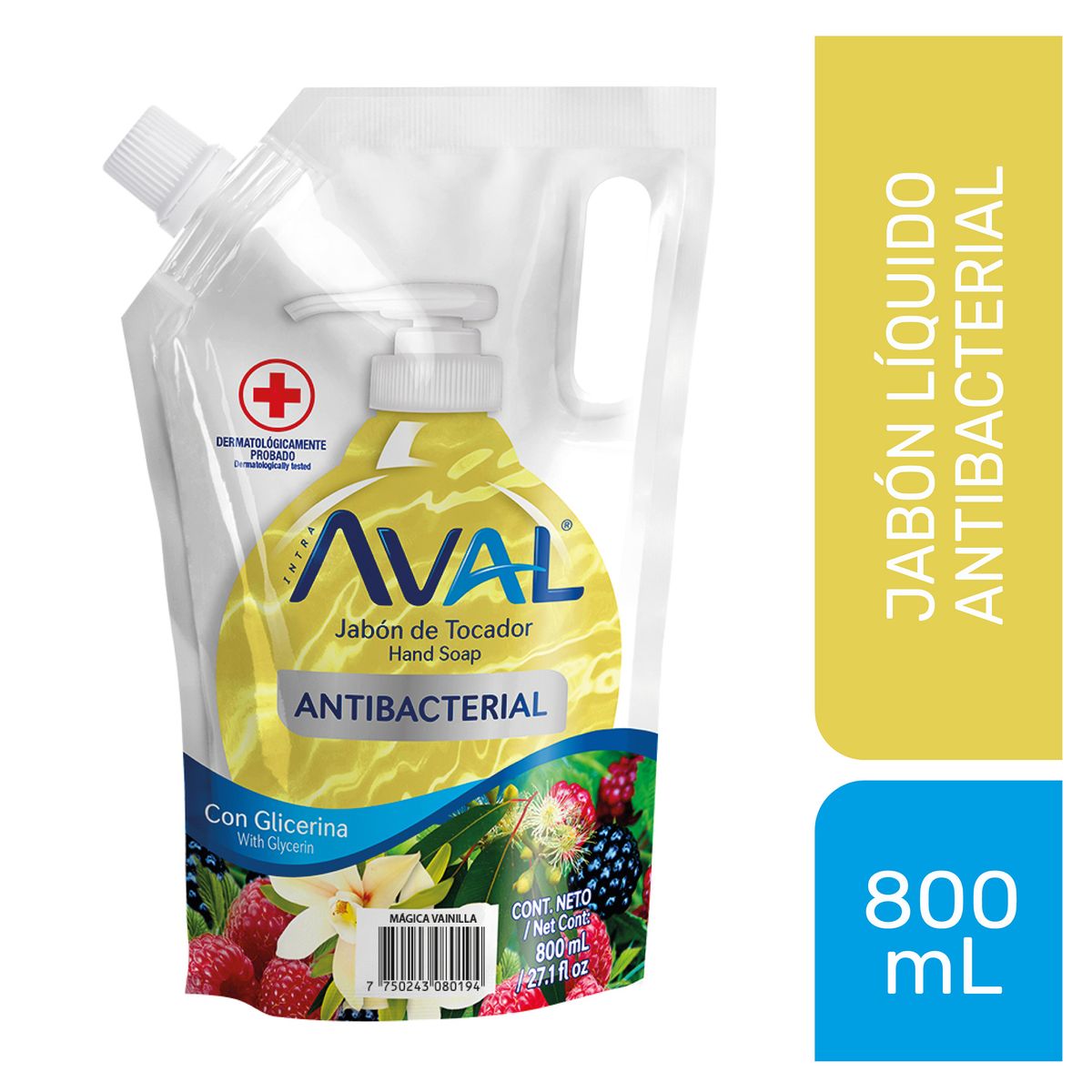 AVAL - Jabón Líquido Antibacterial Aval Mágica Vainilla Doypack 800 mL