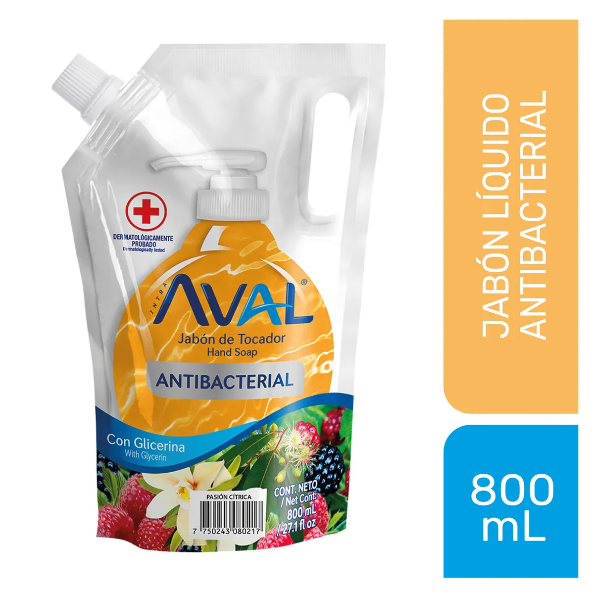 AVAL - Jabón Líquido Antibacterial Aval Pasión Cítrica Doypack 800 mL