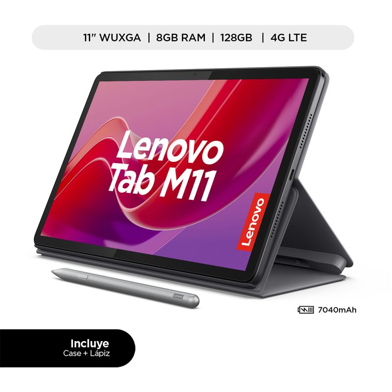 LENOVO - Lenovo Tab M11 MediaTek Helio G88 8GB RAM 128GB eMMC 4G LTE 11" WUXGA 90Hz Lenovo Folio Case + Lapiz Tab Pen Plus