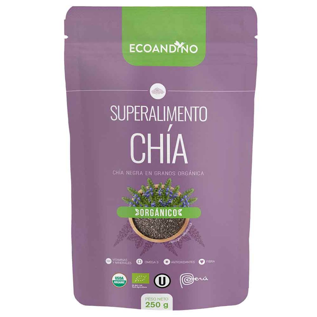 ECOANDINO - Chía Negra Orgánica Ecoandino en Granos Doypack 250 g