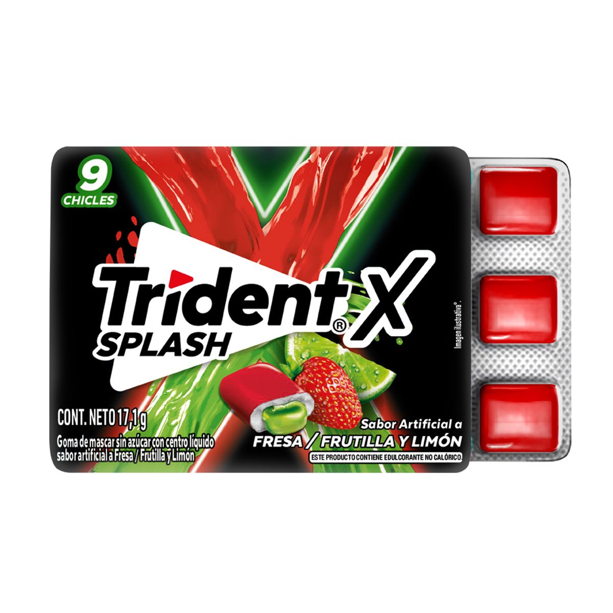TRIDENT - Chicle Trident Splash Sin Azúcar Sabor Fresa Limón 9 Unidades