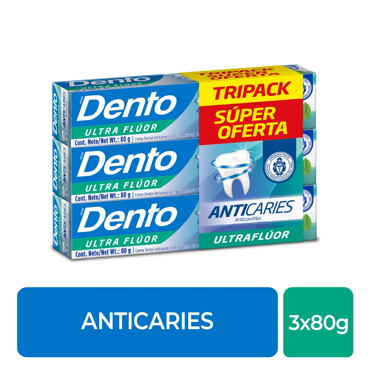 DENTO - Pasta Dental Dento Anticaries Tripack Caja 80 g