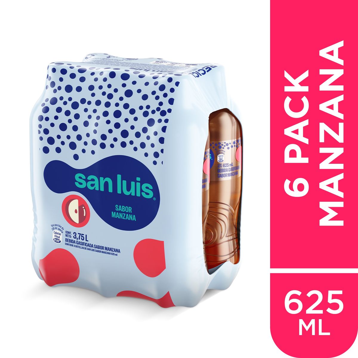 SAN LUIS - Agua San Luis Con Gas Manzana Sixpack Botella 625 mL