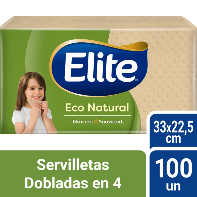ELITE - Servilletas Elite Dobladas En 4 Eco Natural Empaque 100 Und